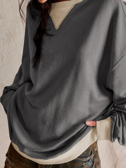 Stylish dropped shoulder long sleeve sweatshirt with contrast detailing