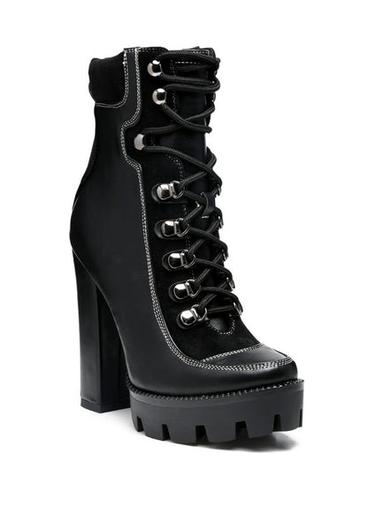 Chic lace-up biker boots with mesh panel