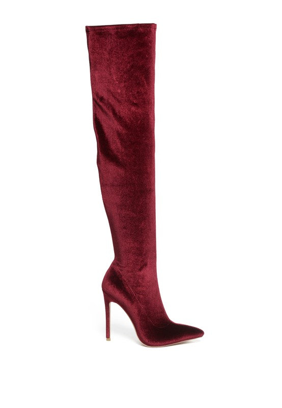 Velvet allure over-the-knee stiletto boots