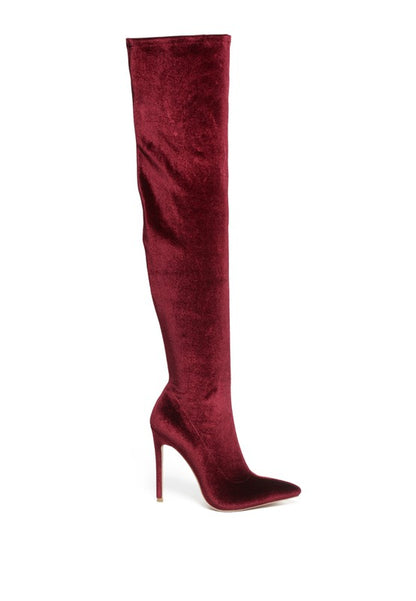 Velvet over-the-knee stiletto boots