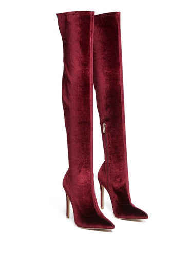 Velvet allure over-the-knee stiletto boots