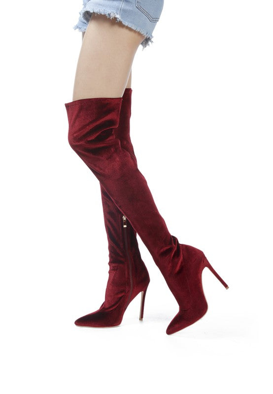 Velvet allure over-the-knee stiletto boots