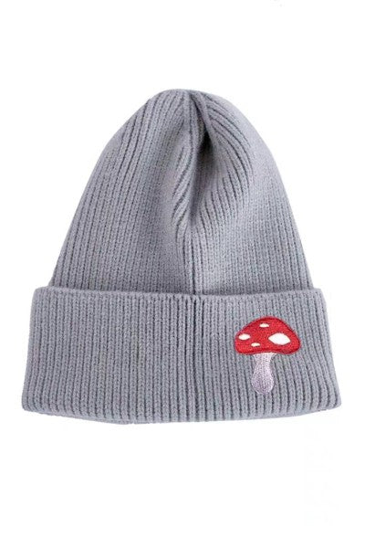 Embroidered Knit Beanie With In House Mushroom Embroidery