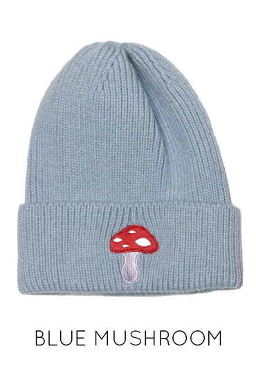 Embroidered Knit Beanie With In House Mushroom Embroidery