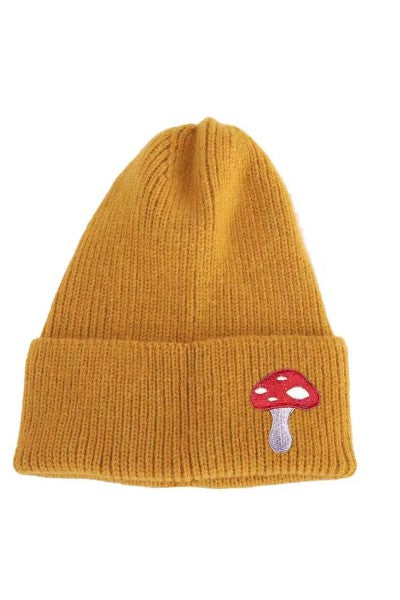 Embroidered Knit Beanie With In House Mushroom Embroidery