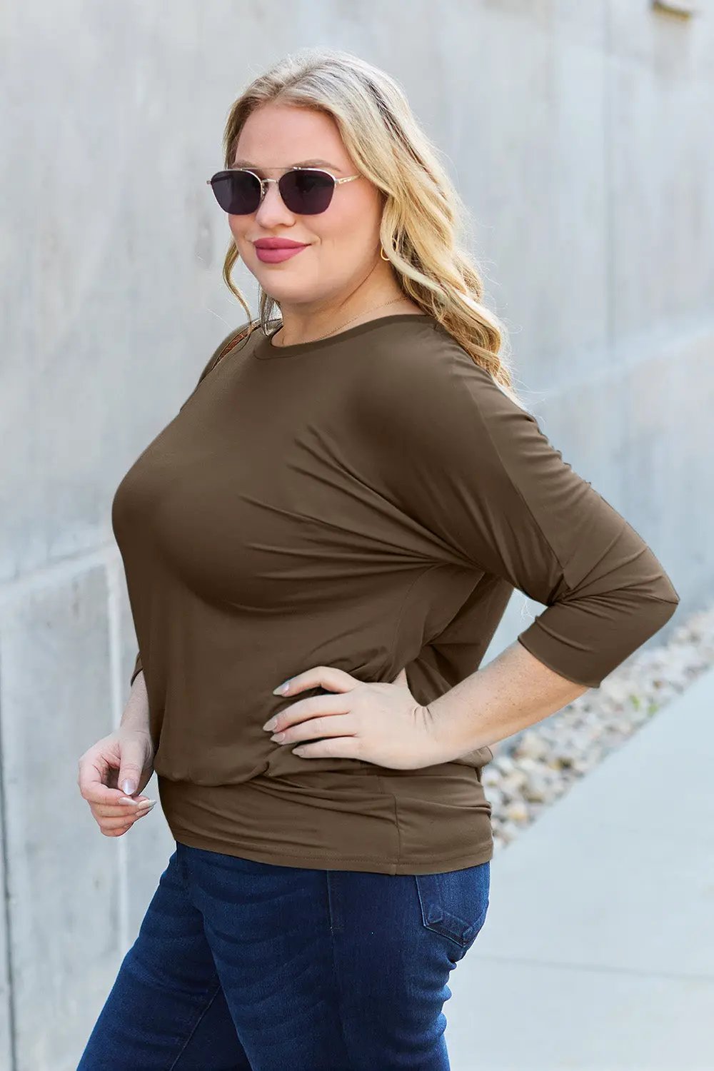 ShopBasicbae Basic Bae Full Size Round Neck Batwing Sleeve Top - Premium Quality Tops | Fast Shipping & Returns - Love Salve