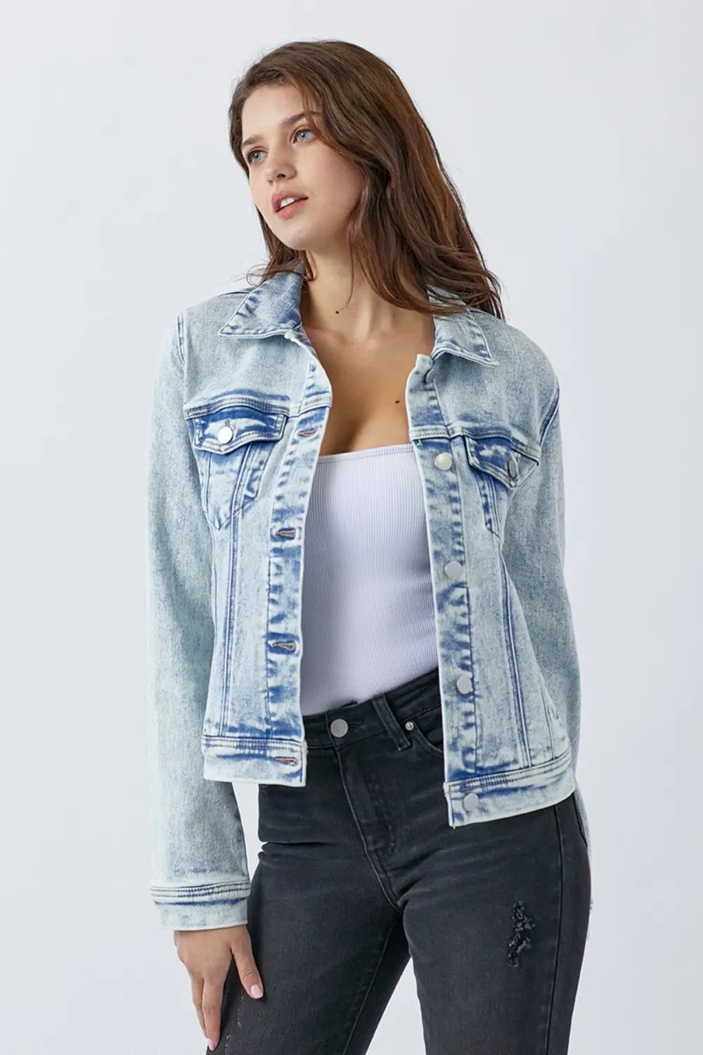 Risen Button Up Washed Denim Jacket - Love Salve 