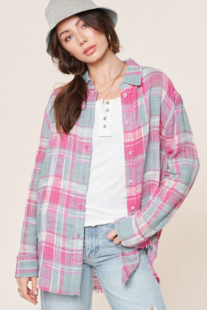 Plaid Peony Button-Down Shirt