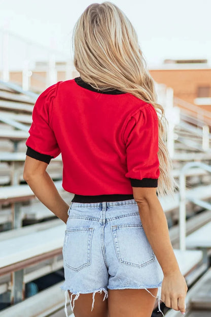 Sequin football tee with short sleeves