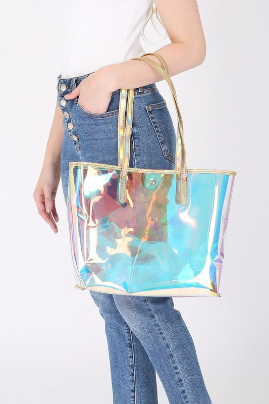 Holographic Dream Tote – High Quality Clear PVC Bag for Beach, Pool & Everyday Glam