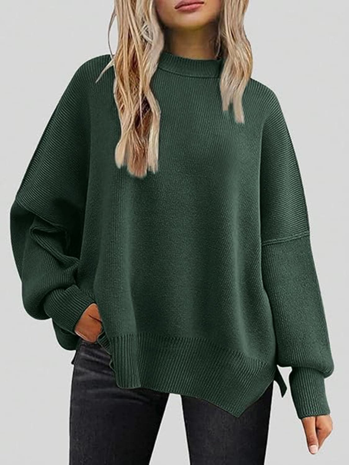 Cozy chic long sleeve sweater with side slits