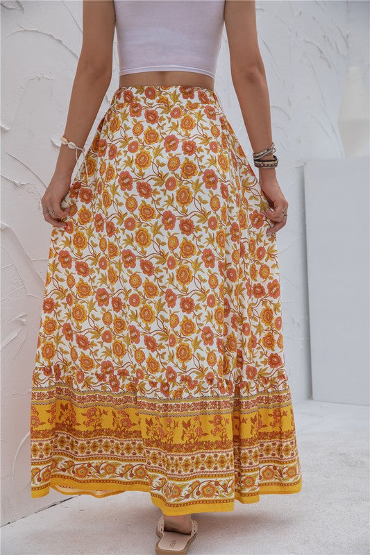 Womens floral print maxi skirt