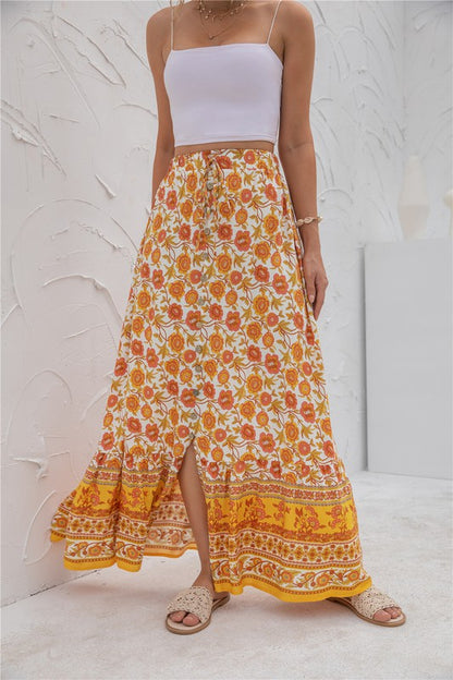 Womens floral print maxi skirt