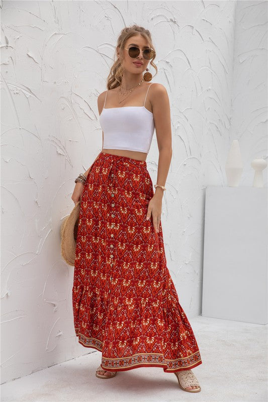 Womens floral print maxi skirt