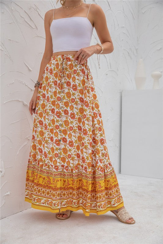 Womens floral print maxi skirt