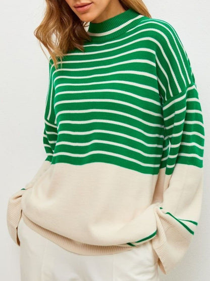 Chic striped mock neck sweater