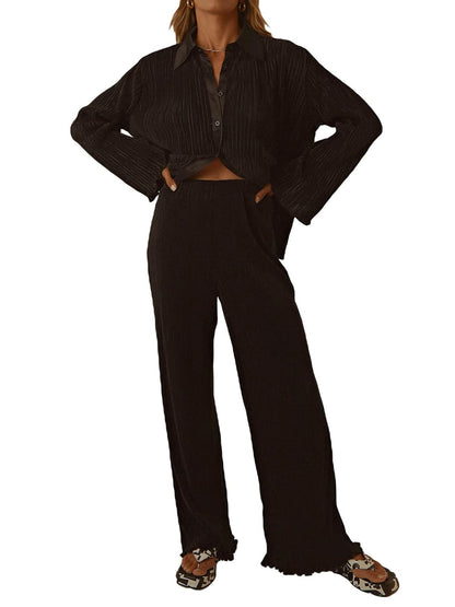 Chic collared long sleeve lounge set with pants