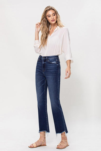 High Rise Distressed Hem Kick Flare Jeans