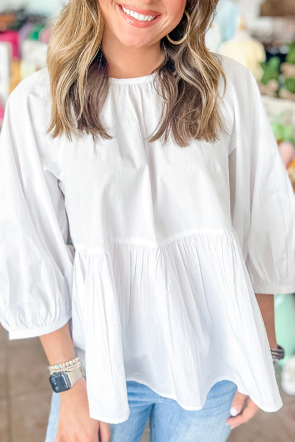 Chic white blouse with bow knot and cutout back design