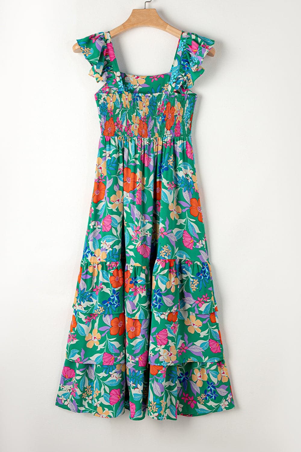 Tiered Ruffled Printed Sleeveless Dress.