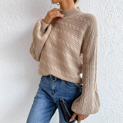 Cable-Knit Mock Neck  Long Sleeve Sweater.