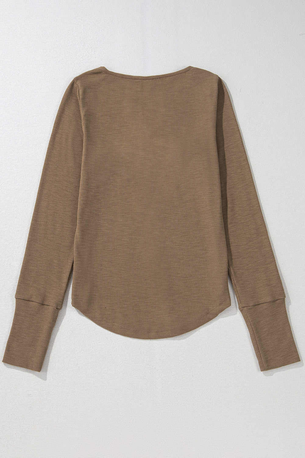 Chic chestnut ribbed long sleeve top with elegant embroidery