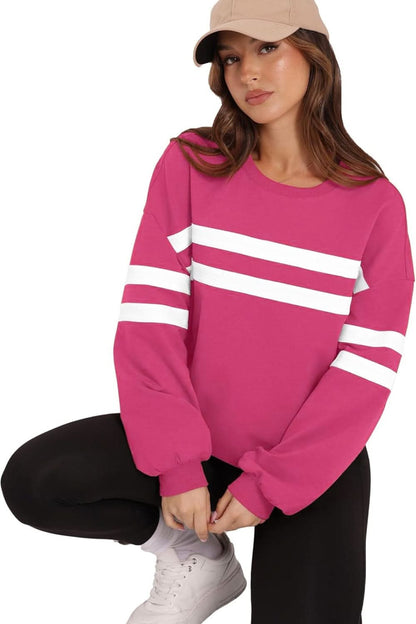 Cozy striped dropped shoulder sweatshirt with round neck