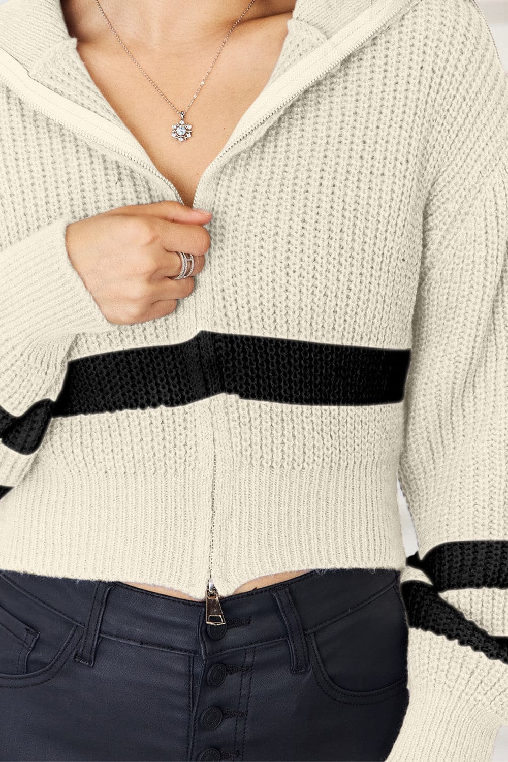 Striped Zip Up Dropped Shoulder Cardigan.