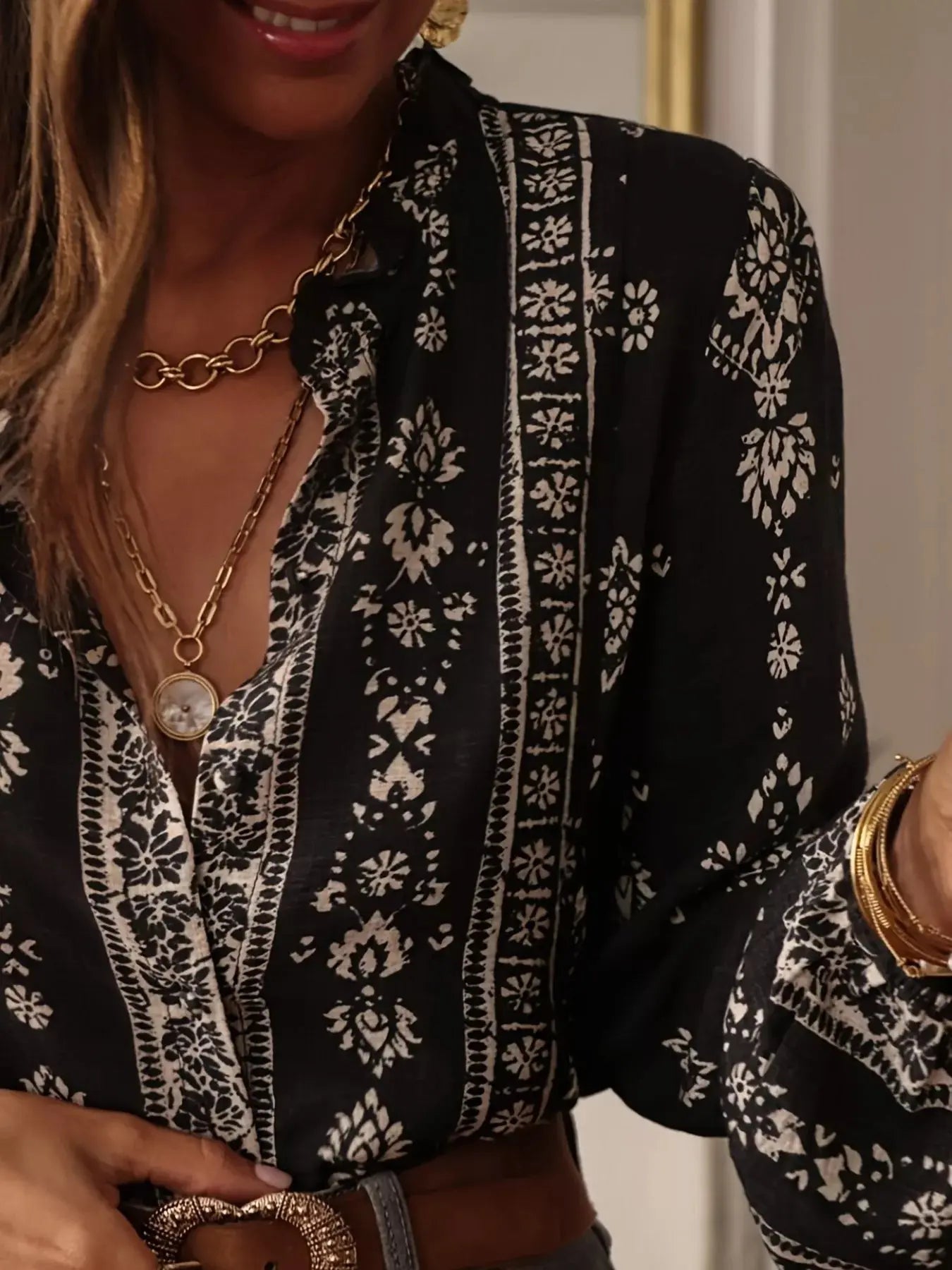Printed Long Sleeve Blouse Simply Love