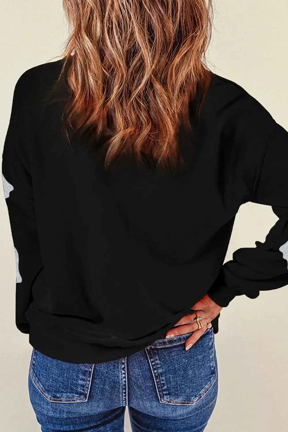 Sparkly long sleeve sweatshirt with round neck