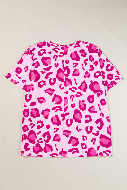 Fierce elegance: Plus size rose leopard print V neck tee