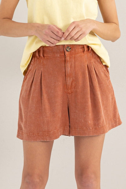 HYFVE High Waist Pleated Linen Shorts.