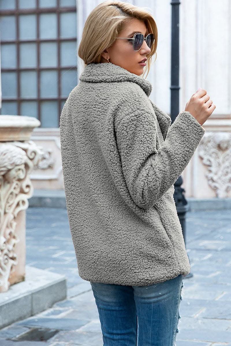 Chic lapel collar sherpa coat - Love Salve 