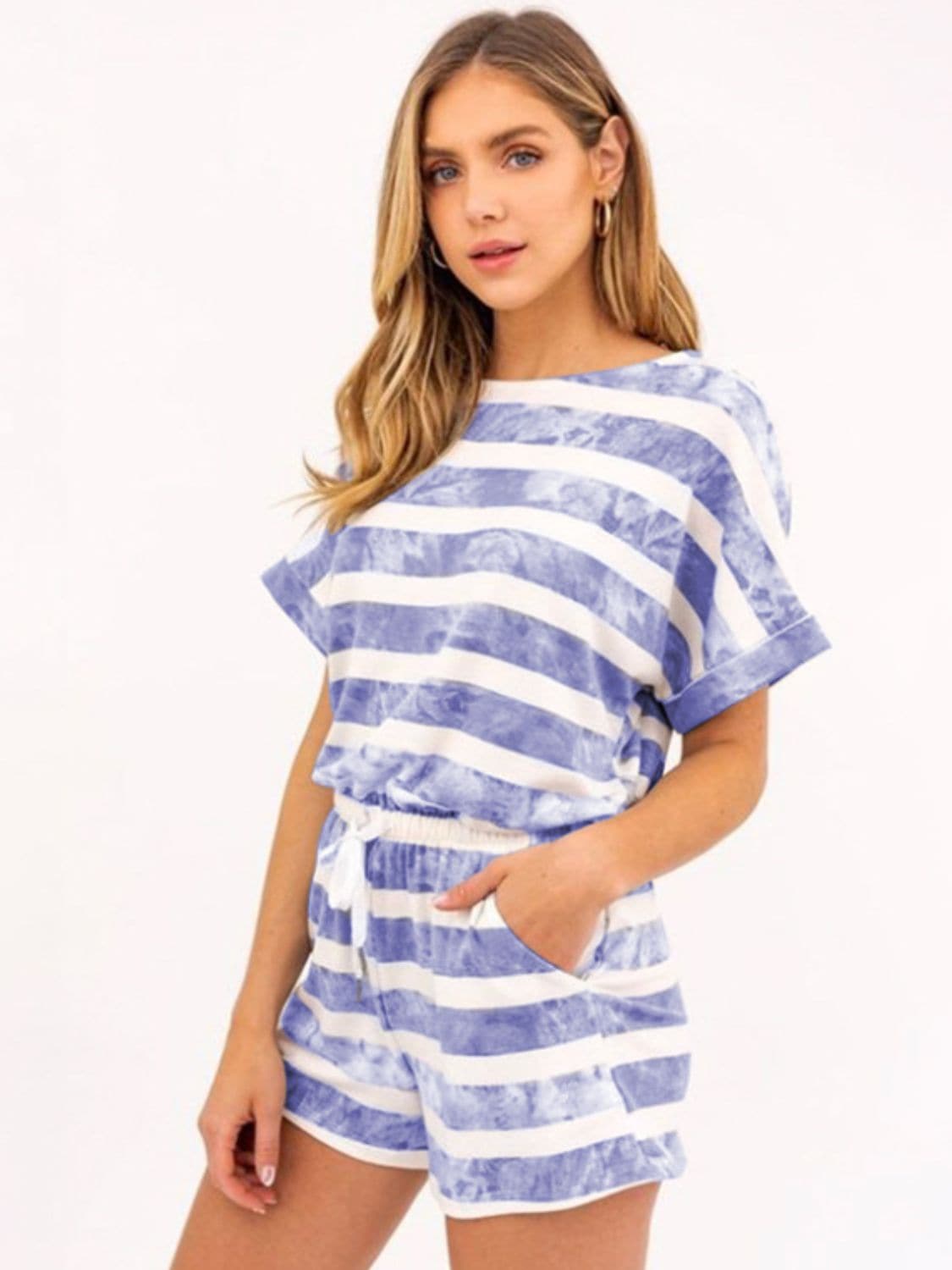 Striped Round Neck Top and Shorts Set.