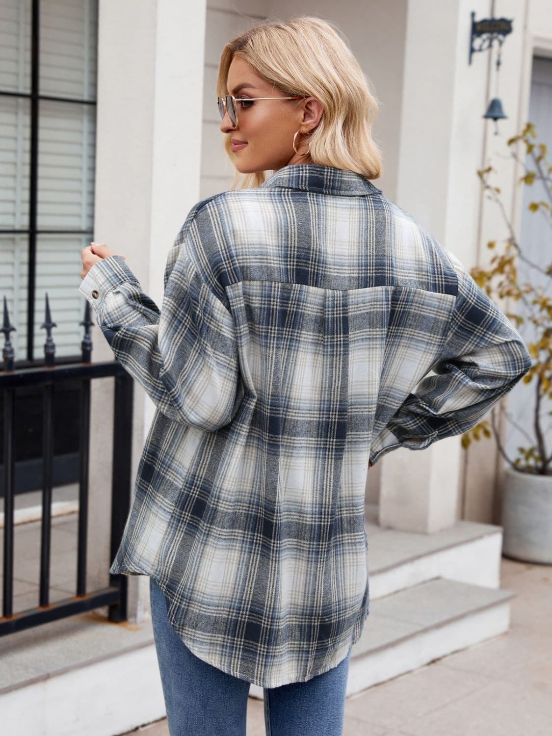 Plaid Collared Neck Long Sleeve Shirt.