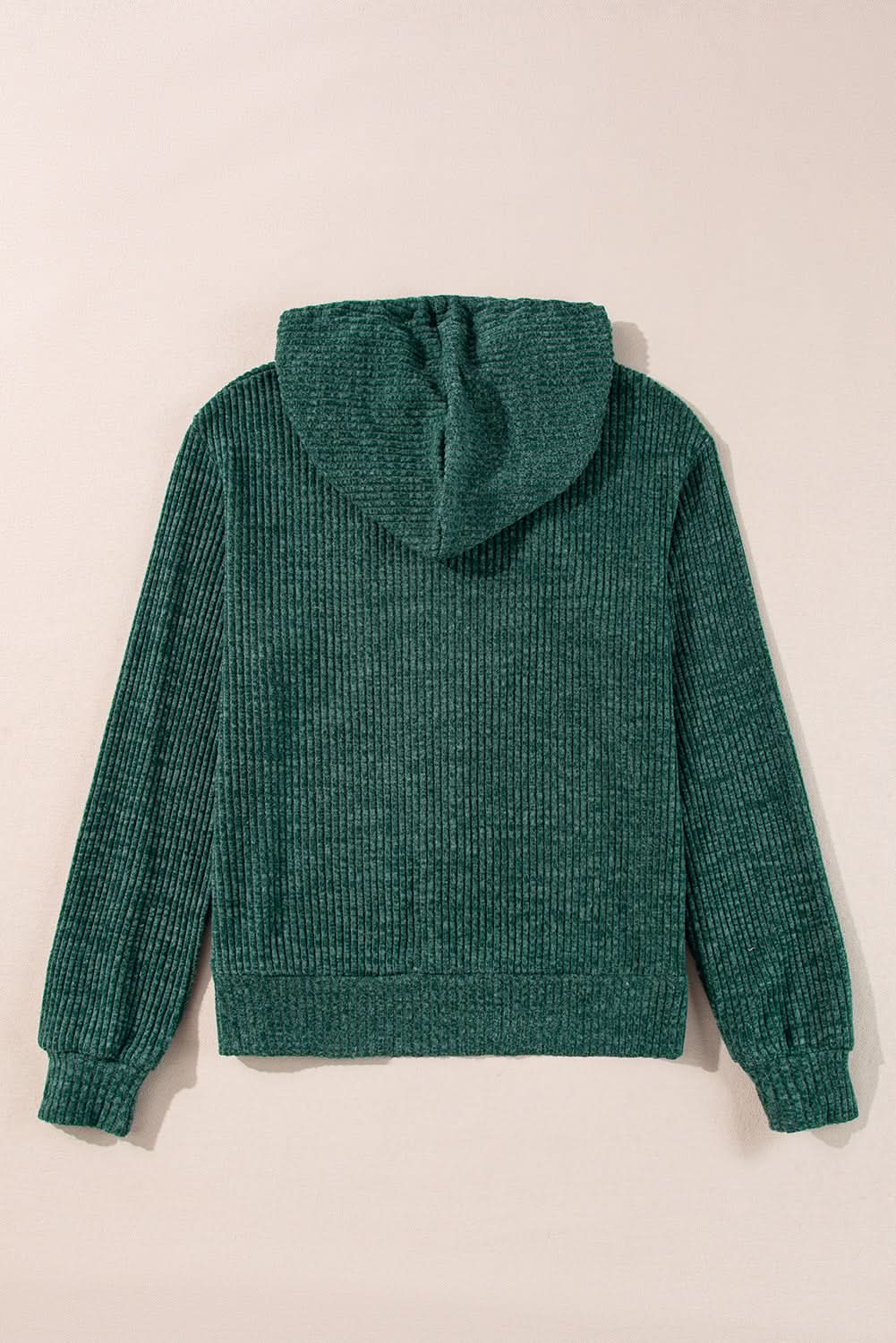 Evergreen Ribbed Zip-Up Hoodie with Drawstring Closure