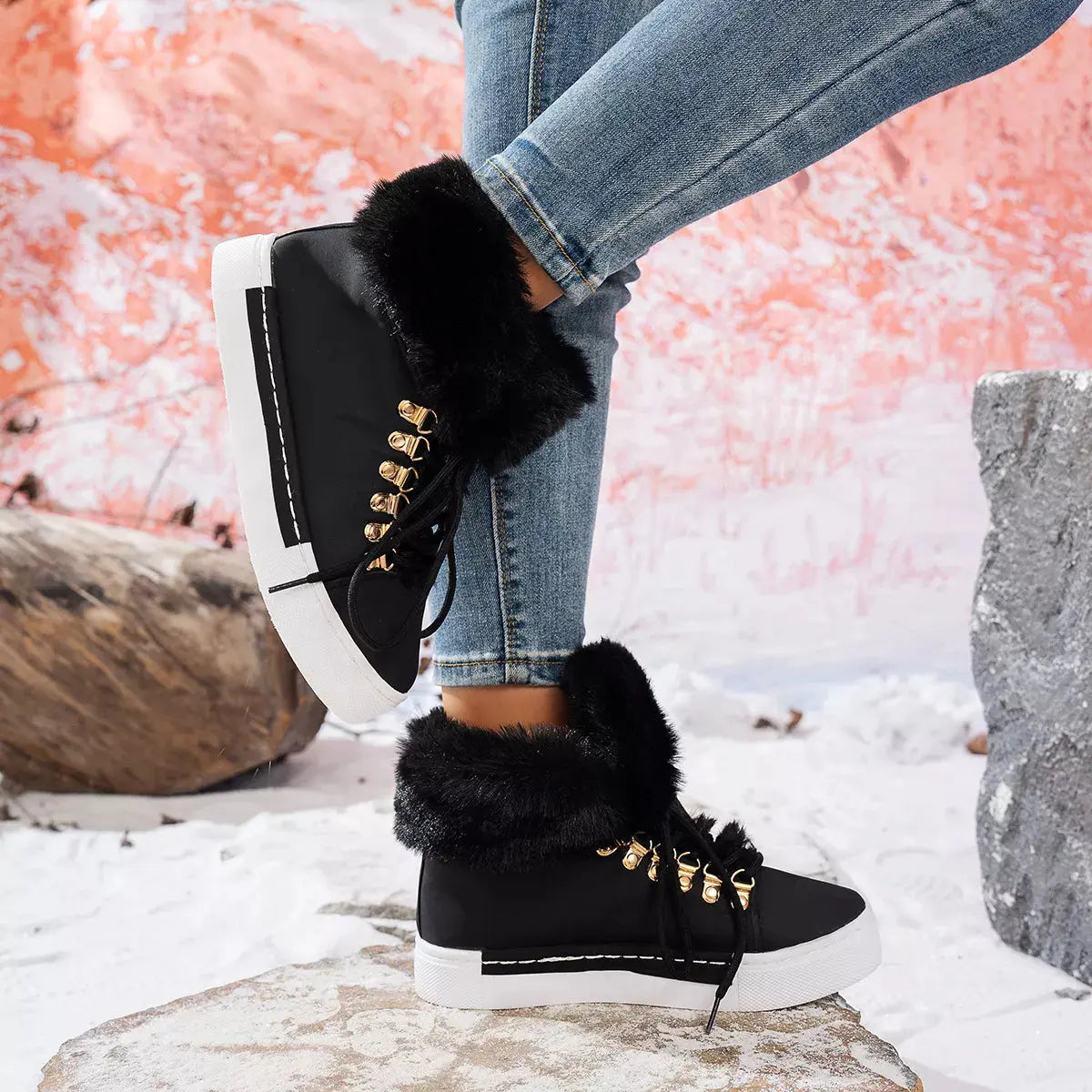 Fuzzy Trim Lace-Up Ankle Boots Simply Love