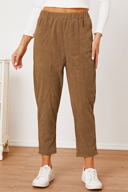 Pocketed Elastic Waist Pants.