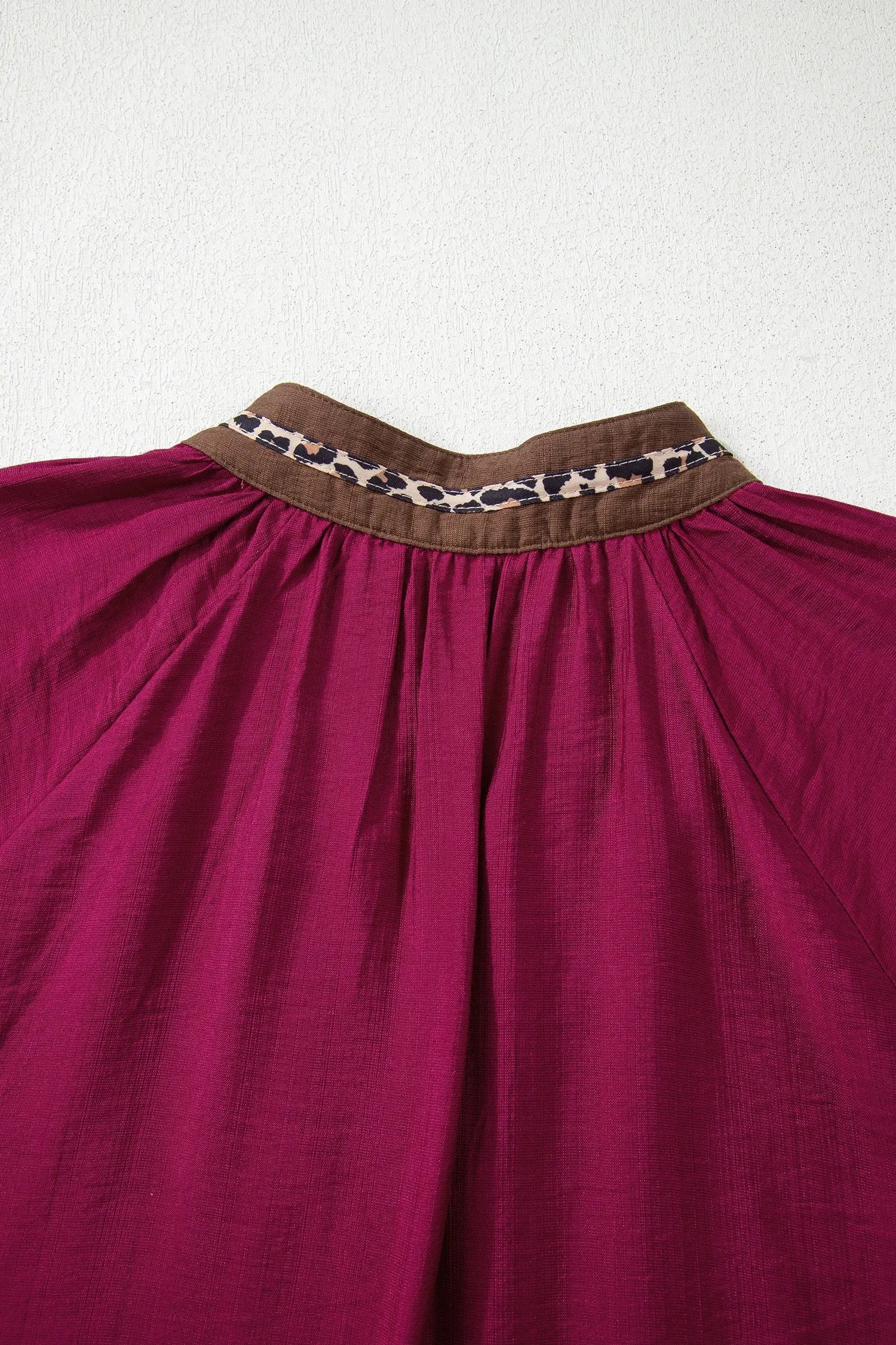 Violet Leopard Trim V Neck Flounced Bracelet Sleeve Blouse Dear-Lover Dropshipping