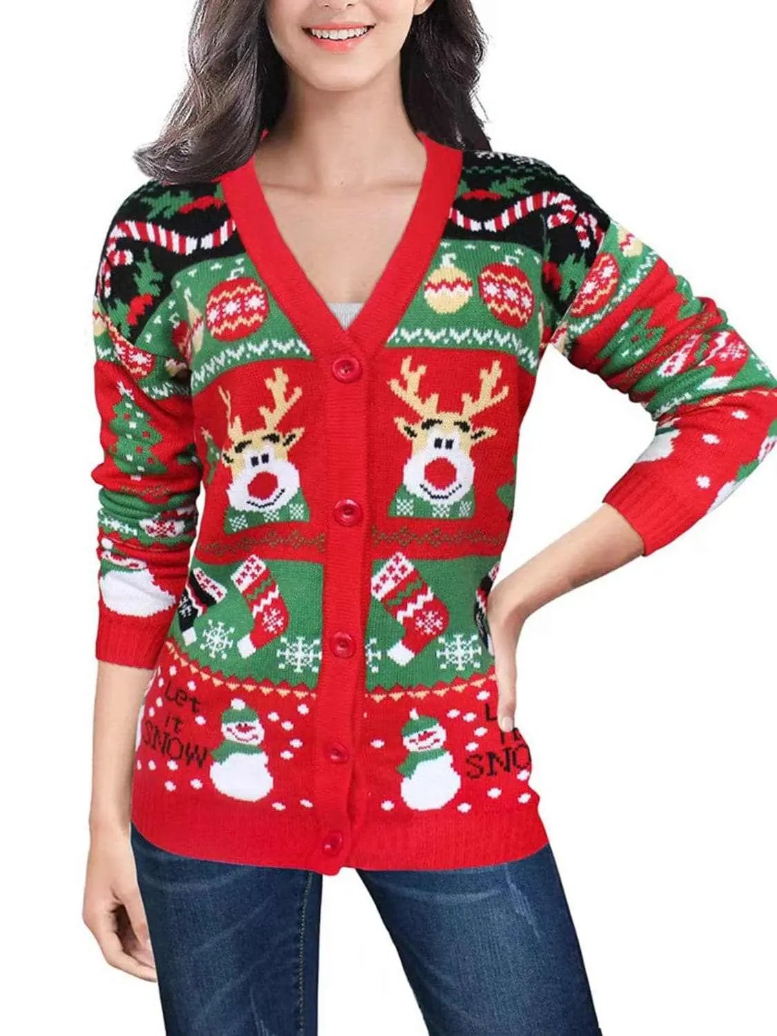 Reindeer Print Cardigan for Women - Love Salve 