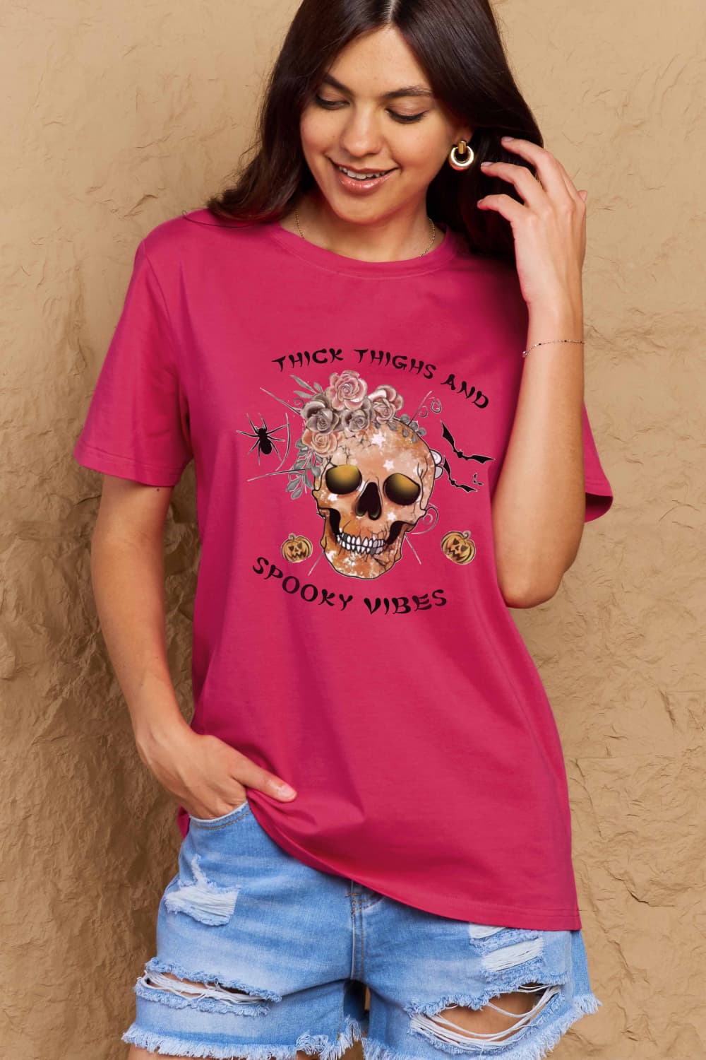 Thick thighs and spooky vibes graphic tee for casual comfort