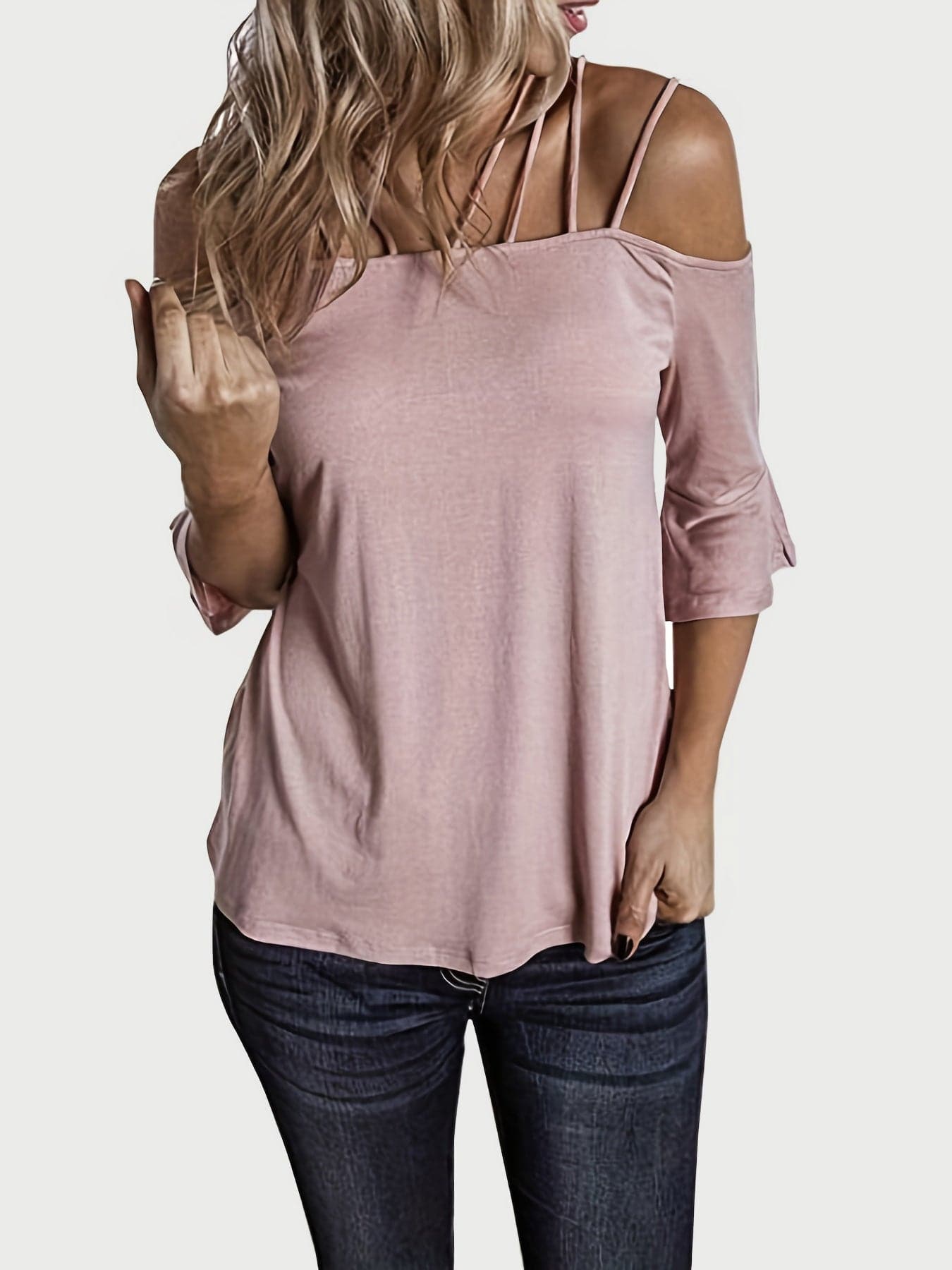 Full Size Cold Shoulder Three-Quarter Sleeve Blouse.