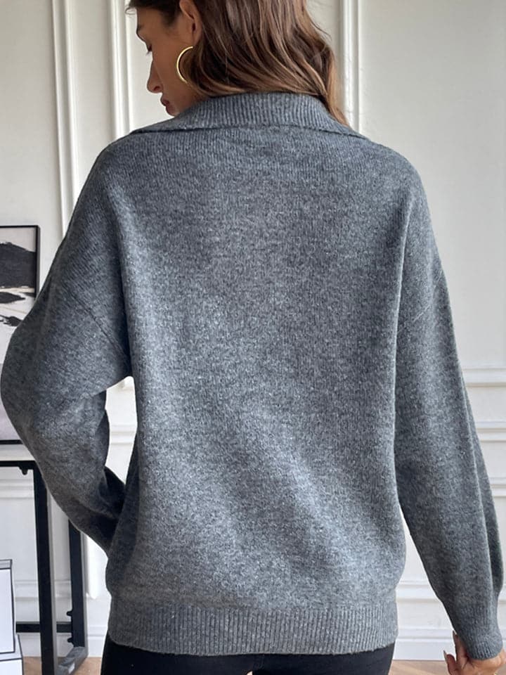 Half Zip Dropped Shoulder Sweater.