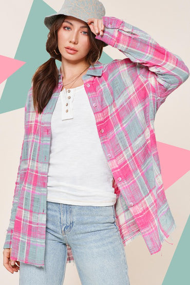 Plaid Print Button-Down Shirt