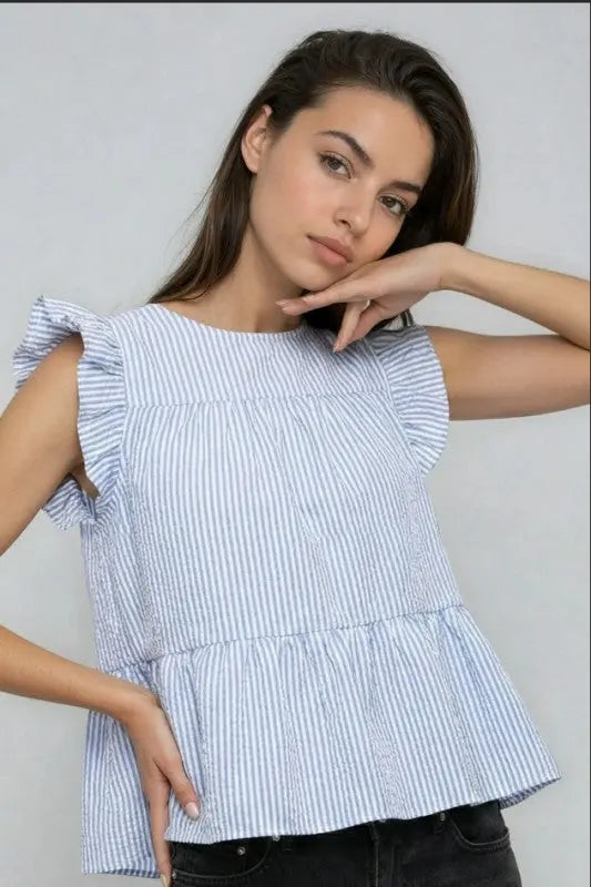 Ruffle Striped Peplum Top Miss Sparkling