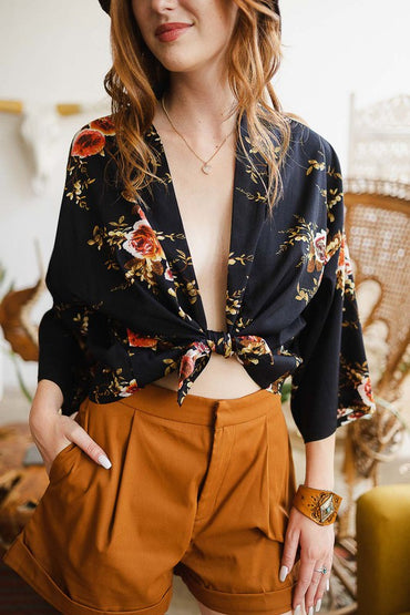 Floral Kimono with Self-Tie