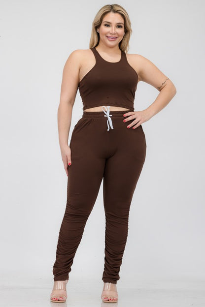 Chic plus size crop tank and ruched pants ensemble