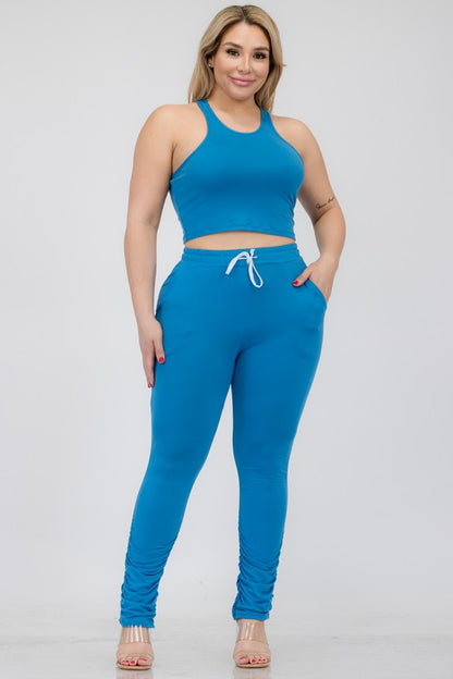 Chic plus size crop tank and ruched pants ensemble