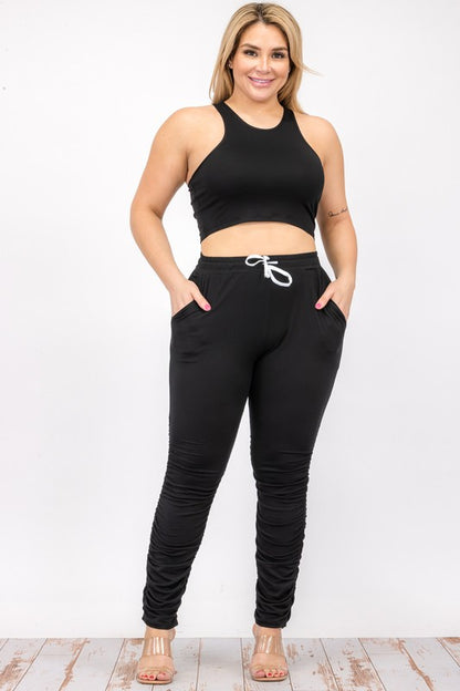 Chic plus size crop tank and ruched pants ensemble