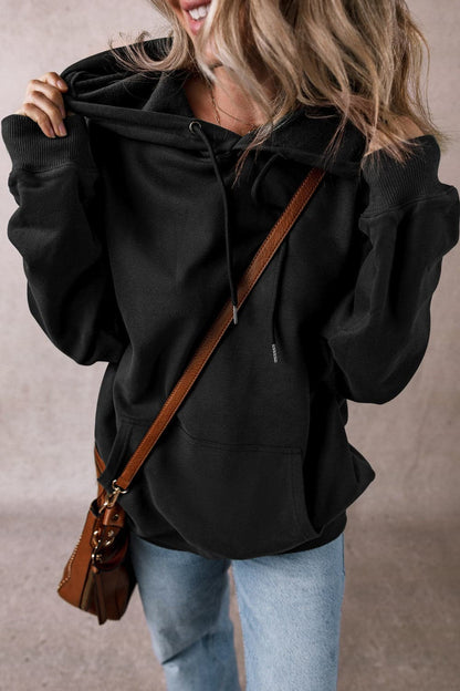 Sheer drawstring pocket hoodie with long sleeves